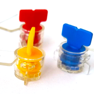 sello de seguridad para medidores, modelo rotativo con alambre de 1mm de diámetro que se enrosca en su interior, ideal para medidores de agua y gas.